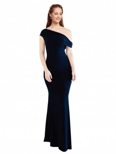 Buy Sleeveless Dark Navy One Shoulder Stretch Crepe Mermaid Formal Dress UK