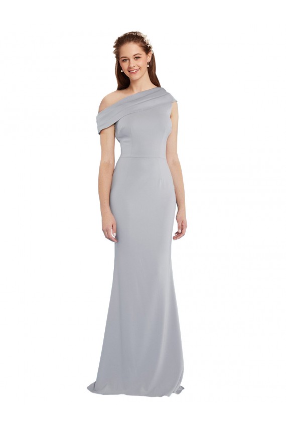 Buy Sleeveless Grey One Shoulder Stretch Crepe Mermaid Formal Dress UK