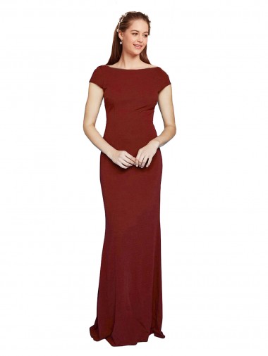 Buy Cap Sleeves Round Neck Keyhole Back Stretch Crepe Mermaid Formal Dress UK