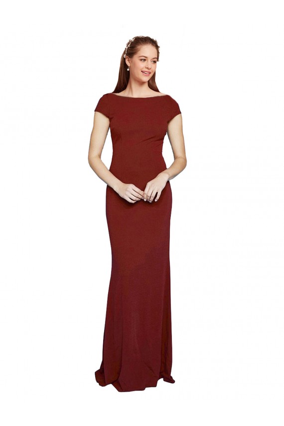 Buy Cap Sleeves Round Neck Keyhole Back Stretch Crepe Mermaid Formal Dress UK