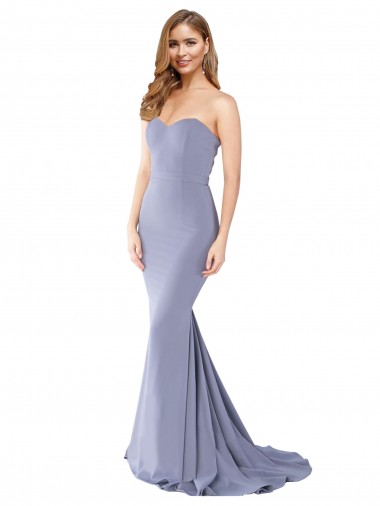 Buy Sleeveless Smoke Blue Sweetheart Low Back Stretch Crepe Mermaid Formal Dress UK