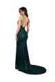 Buy Sleeveless Dark Green V-Neck Low Back Sequin Mermaid Formal Dress UK