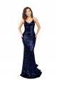 Buy Sleeveless Dark Navy V-Neck Low Back Sequin Mermaid Formal Dress UK