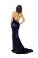 Buy Sleeveless Dark Navy V-Neck Low Back Sequin Mermaid Formal Dress UK