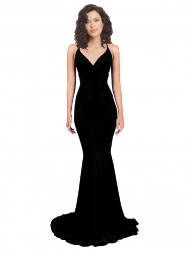 Buy Sleeveless V-Neck Open Back Spandex Mermaid Formal Dress UK