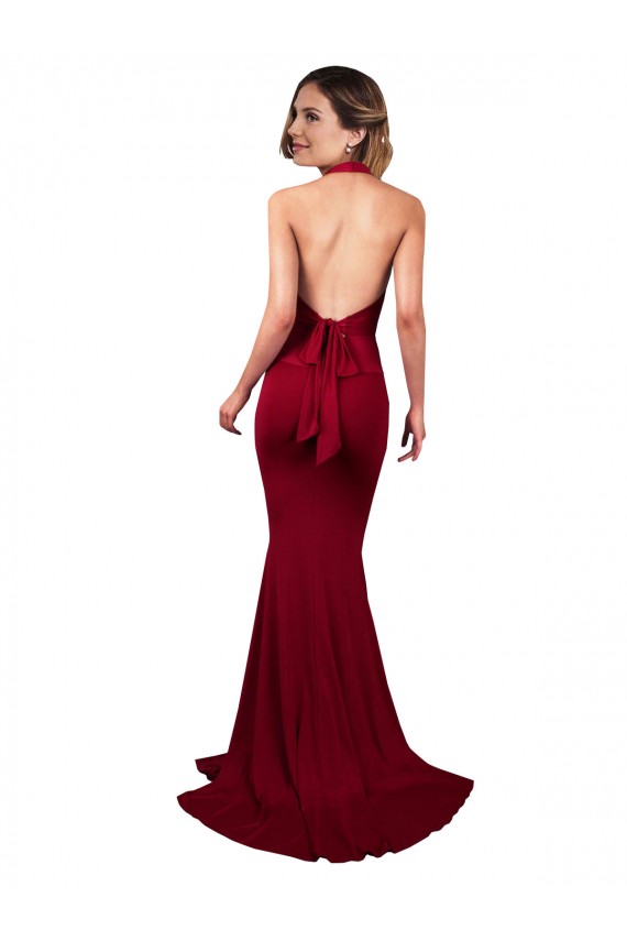 Buy Sleeveless Halter Neck Open Back Spandex Mermaid Formal Dress UK