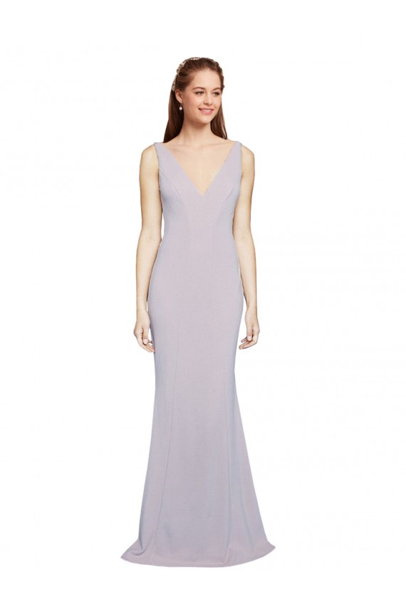 Buy Sleeveless V-Neck Keyhole Back Stretch Crepe Mermaid Formal Dress UK