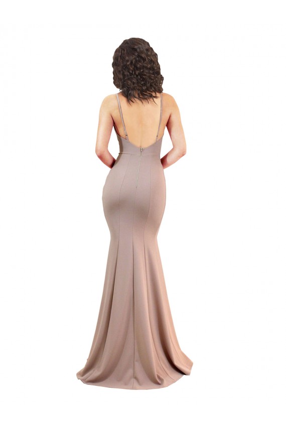 Buy Sleeveless V-Neck Low Back Stretch Crepe Mermaid Black Tie Formal Dress UK