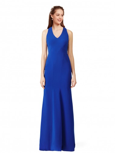 Buy Sleeveless Royal Blue V-Neck Stretch Crepe Mermaid Formal Dress UK