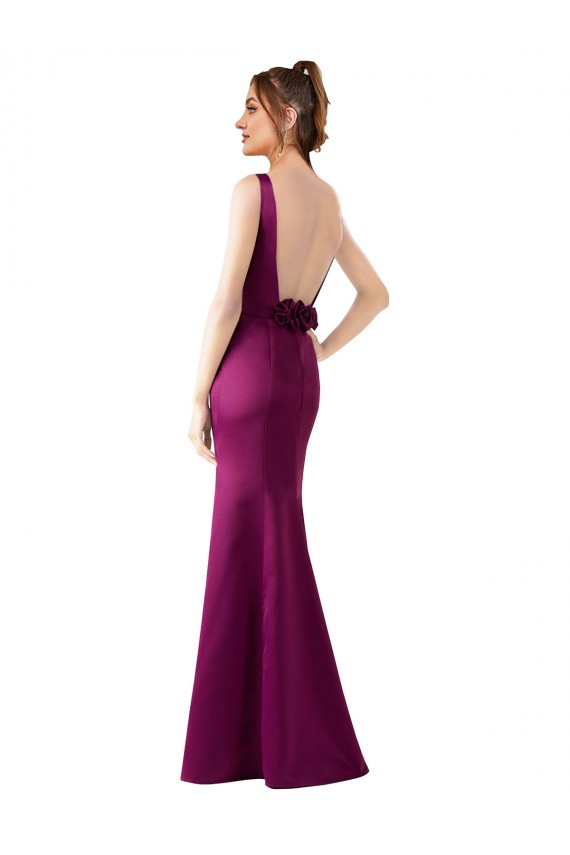 Buy Sleeveless Bateau Neck Open Back Satin Sheath Black Tie Formal Dress UK