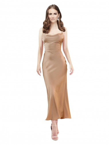 Buy Sleeveless Cowl Neck Low Back Silky Satin Sheath Formal Dress UK