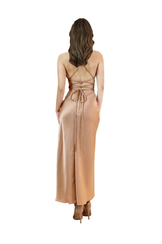 Buy Sleeveless Cowl Neck Low Back Silky Satin Sheath Formal Dress UK