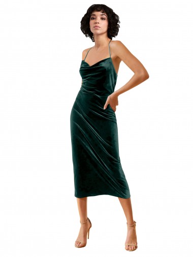 Buy Sleeveless Spaghetti Straps Criss Cross Open Back Stretch Velvet Sheath Formal Dress UK