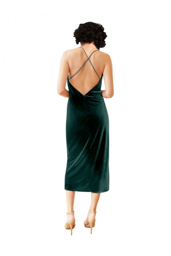 Buy Sleeveless Spaghetti Straps Criss Cross Open Back Stretch Velvet Sheath Formal Dress UK