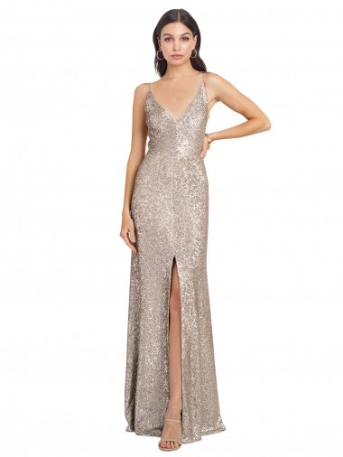 Buy Sleeveless V-Neck V-Back Sparkling Sequin Sheath Formal Dress UK