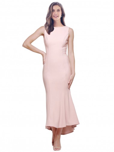 Buy Sleeveless High Neck Low Back Stretch Crepe Sheath High Low Formal Dress UK