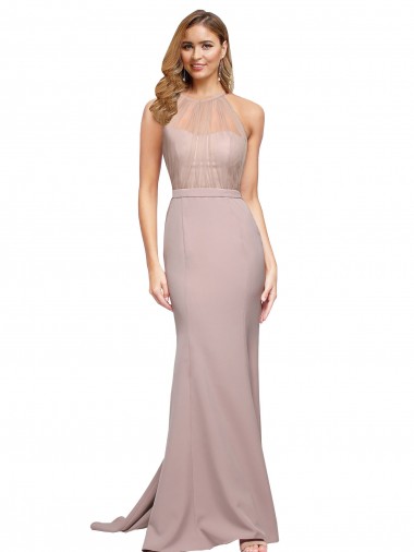 Buy Sleeveless Dusty Pink Sweetheart Stretch Crepe Sheath Formal Dress UK