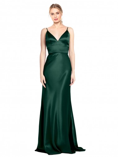 Buy Sleeveless Spaghetti Straps V-Back Stretch Satin Sheath Formal Dress UK