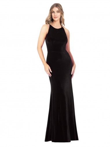 Buy Sleeveless Spaghetti Straps Criss Cross Back Stretch Velvet Sheath Formal Dress UK