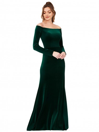 Buy Long Sleeves Off the Shoulder Stretch Velvet Sheath Formal Dress UK