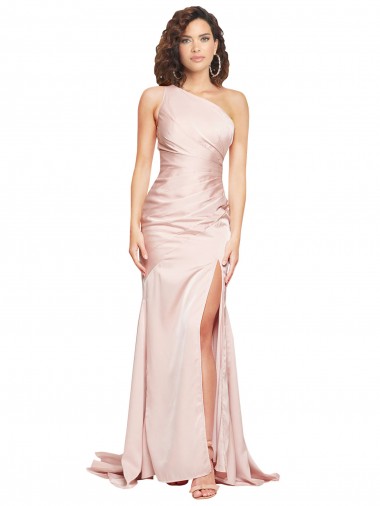 Buy Sleeveless One Shoulder Silky Satin Sheath Black Tie Formal Dress UK