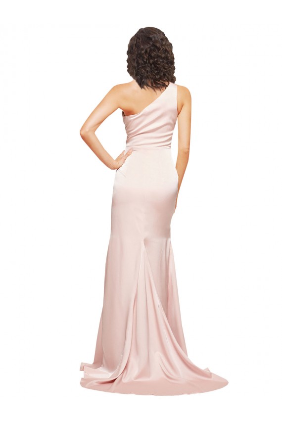 Buy Sleeveless One Shoulder Silky Satin Sheath Black Tie Formal Dress UK