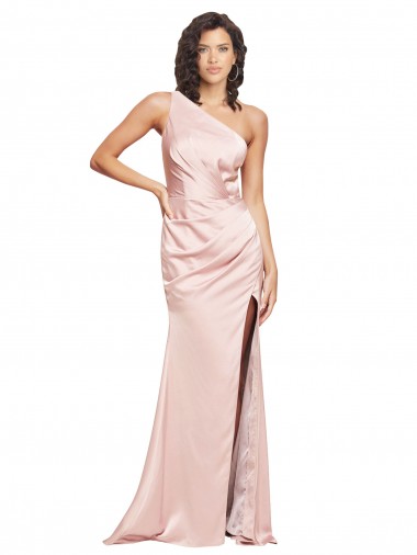 Buy Sleeveless One Shoulder Low Back Silky Satin Sheath Formal Dress UK