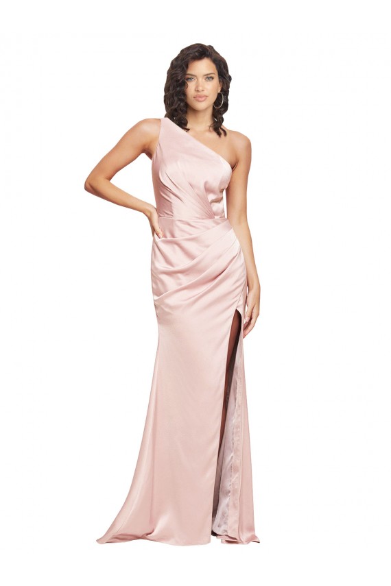 Buy Sleeveless One Shoulder Low Back Silky Satin Sheath Formal Dress UK