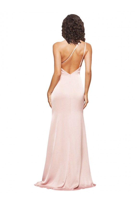 Buy Sleeveless One Shoulder Low Back Silky Satin Sheath Formal Dress UK