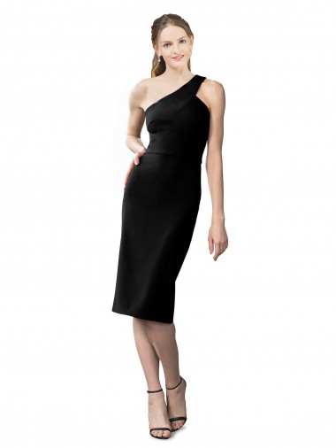 Buy Sleeveless Black One Shoulder Stretch Crepe Sheath Formal Gowns UK