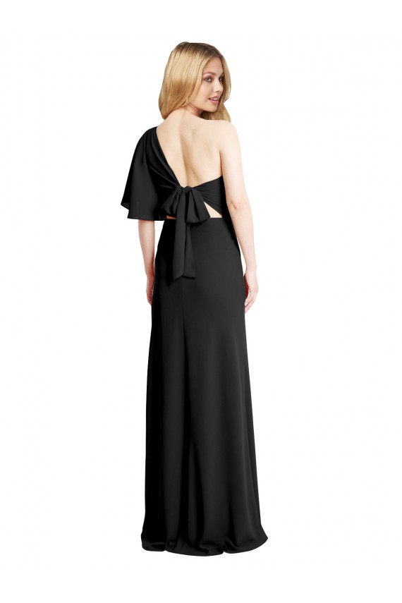 Buy Flutter Sleeves One Shoulder Stretch Crepe Sheath Formal Gowns UK