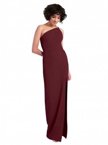 Buy Sleeveless Burgundy Gold One Shoulder Stretch Crepe Sheath Formal Dress UK