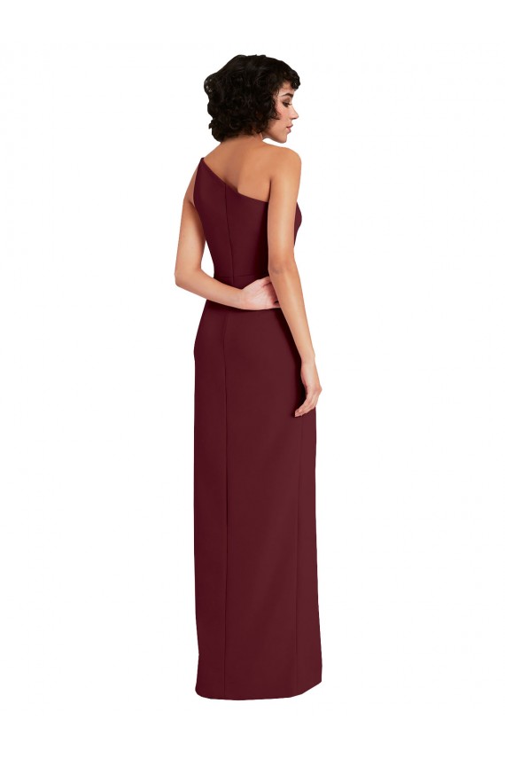 Buy Sleeveless Burgundy Gold One Shoulder Stretch Crepe Sheath Formal Dress UK