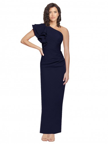 Buy Sleeveless Dark Navy One Shoulder Stretch Crepe Sheath Formal Gowns UK