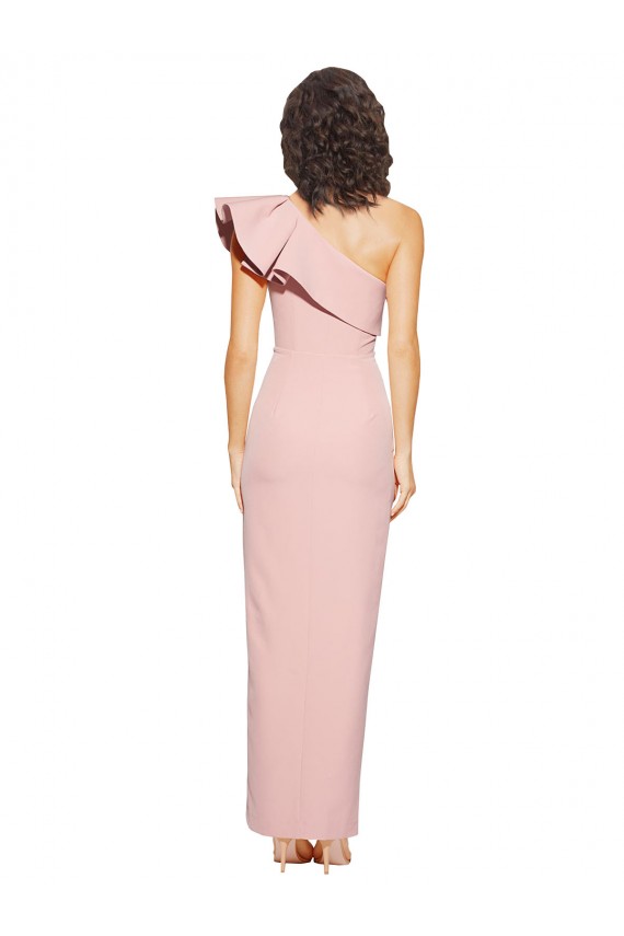 Buy Sleeveless Mauve One Shoulder Stretch Crepe Sheath Formal Dress UK