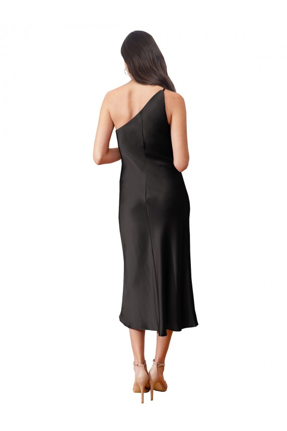 Buy Sleeveless One Shoulder Stretch Satin Sheath Black Tie Formal Gowns UK