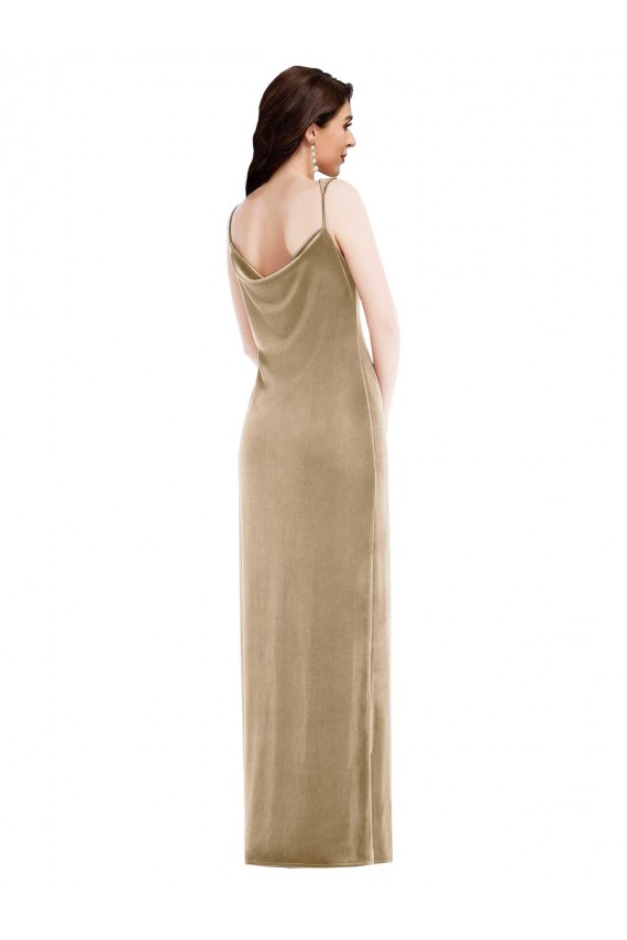 Buy Sleeveless Champagne One Shoulder Stretch Velvet Sheath Black Tie Formal Dress UK