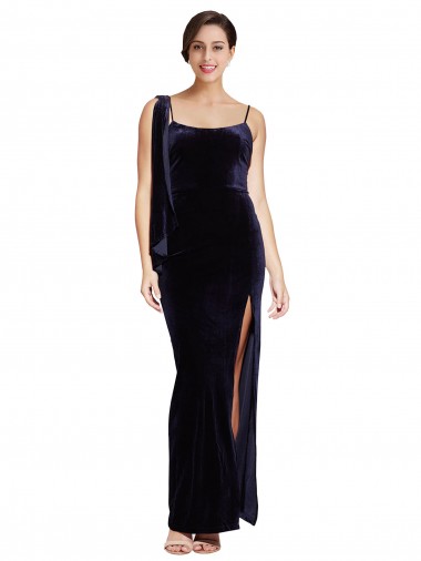 Buy Sleeveless Spaghetti Straps Low Back Stretch Velvet Sheath Formal Dress UK