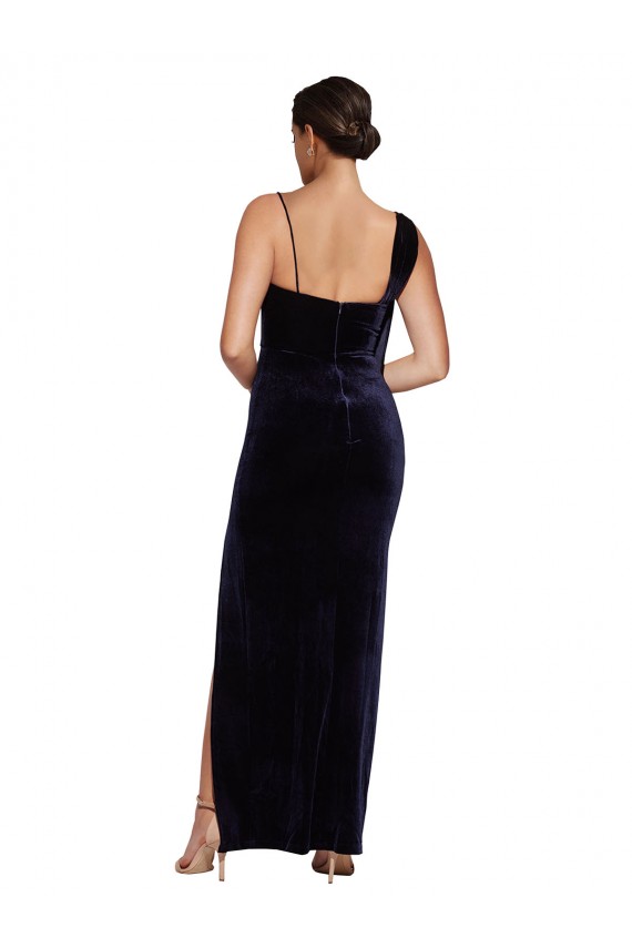 Buy Sleeveless Spaghetti Straps Low Back Stretch Velvet Sheath Formal Dress UK