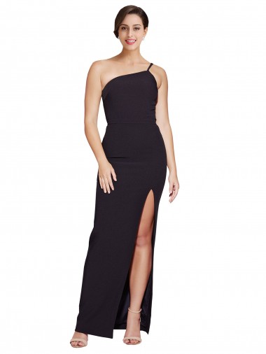 Buy Sleeveless Black One Shoulder Stretch Crepe Sheath Formal Dress UK