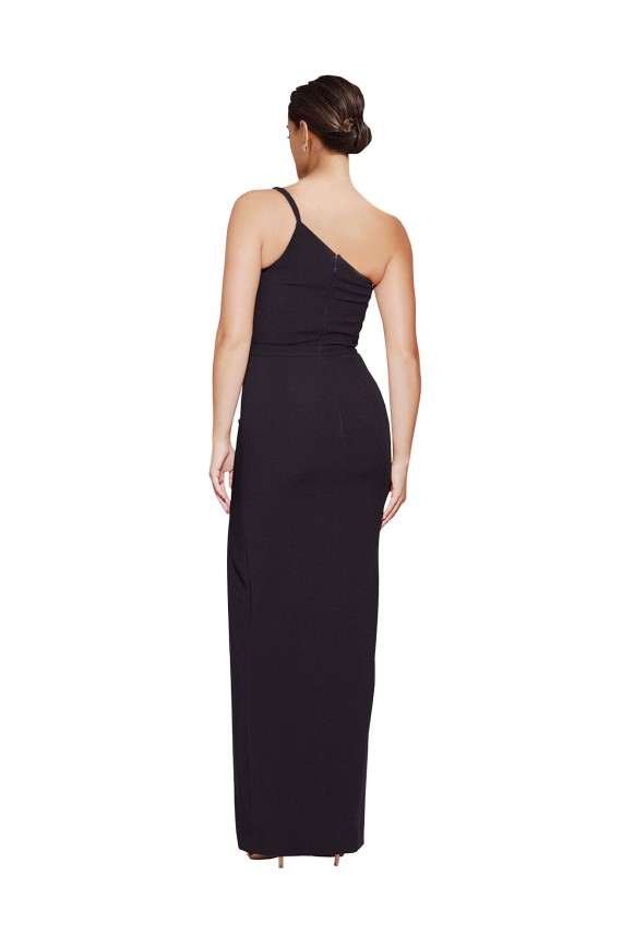 Buy Sleeveless Black One Shoulder Stretch Crepe Sheath Formal Dress UK