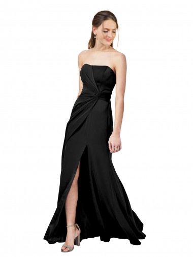 Buy Sleeveless Black Strapless Low Back Stretch Crepe Sheath Formal Dress UK