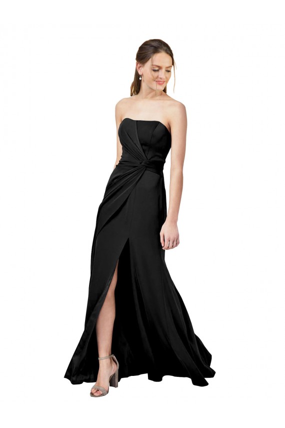 Buy Sleeveless Black Strapless Low Back Stretch Crepe Sheath Formal Dress UK