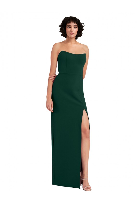 Buy Sleeveless Midnight Green Scoop Neck Low Back Stretch Crepe Sheath Formal Dress UK