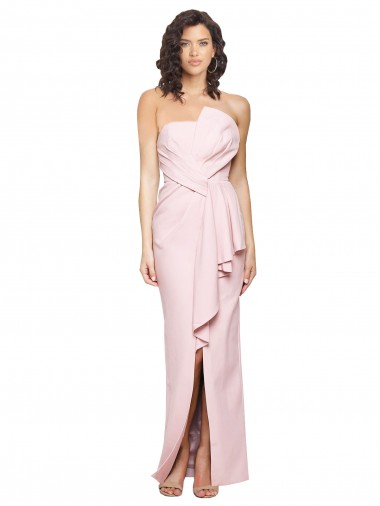 Buy Sleeveless Pink Strapless Low Back Stretch Crepe Sheath Formal Dress UK