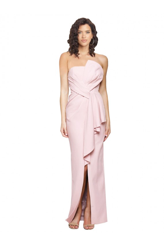 Buy Sleeveless Pink Strapless Low Back Stretch Crepe Sheath Formal Dress UK