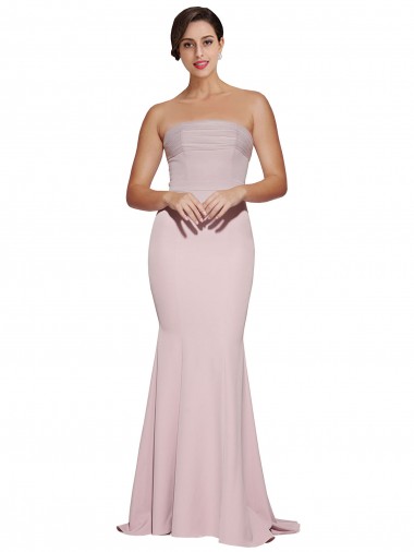 Buy Sleeveless Mauve Strapless Low Back Stretch Crepe Sheath Formal Dress UK