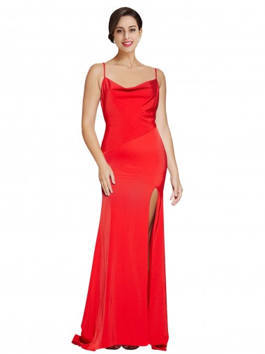 Buy Sleeveless Cowl Neck Low Back Stretch Satin Sheath Formal Dress UK