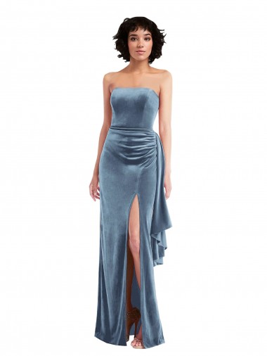 Buy Sleeveless Strapless Low Back Stretch Velvet Sheath Formal Dress UK