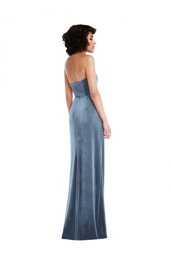 Buy Sleeveless Strapless Low Back Stretch Velvet Sheath Formal Dress UK